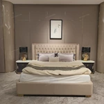 Arched Top Leather Bed with Diamond Tufting and High-Gloss Wood Sides